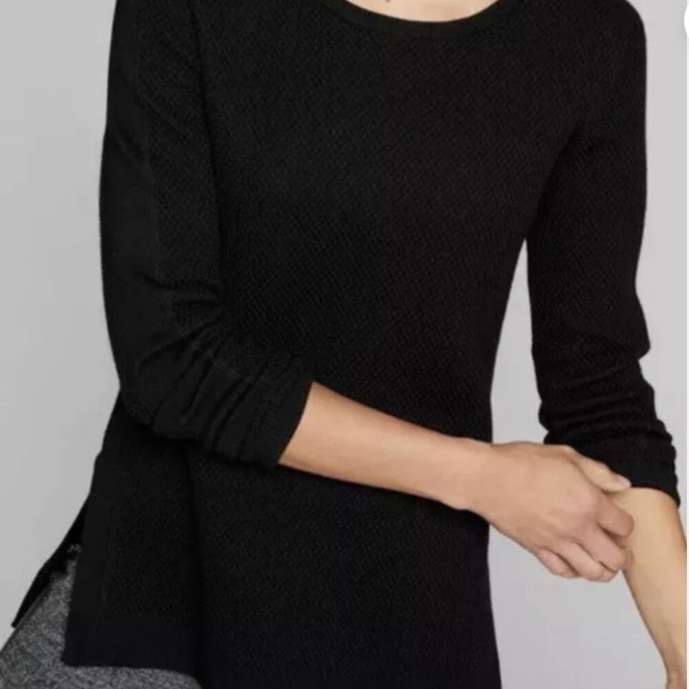 Athleta Thermal Honeycomb Merino Wool Blend Tunic Sweater Black